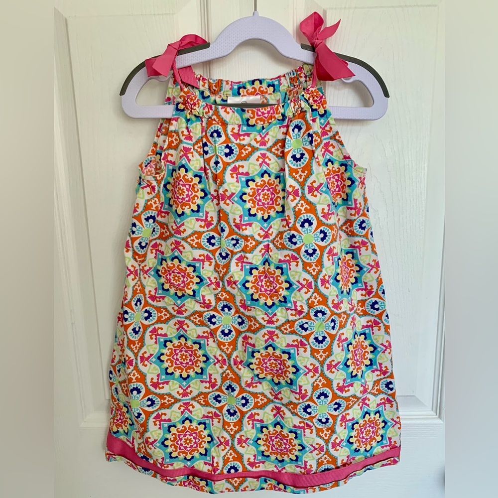 Hanna Andersson Pillowcase Mandala Print Dress Size 110 / girls 4/5 Bow Strap